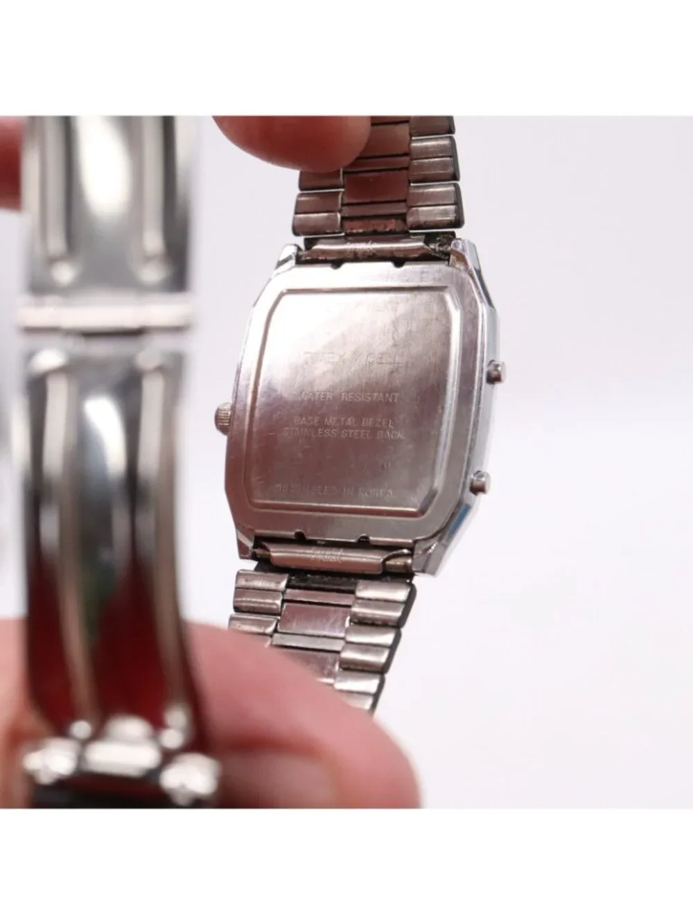 Vtg TIMEX Q Analog Digital Watch Men Alarm Chrono Silver Tone V Cell ISSUES READ
